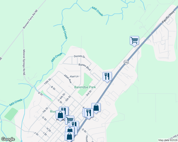 map of restaurants, bars, coffee shops, grocery stores, and more near 2542 Baines Boulevard in Hubbard
