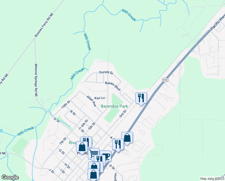 map of restaurants, bars, coffee shops, grocery stores, and more near 2494 Baines Boulevard in Hubbard