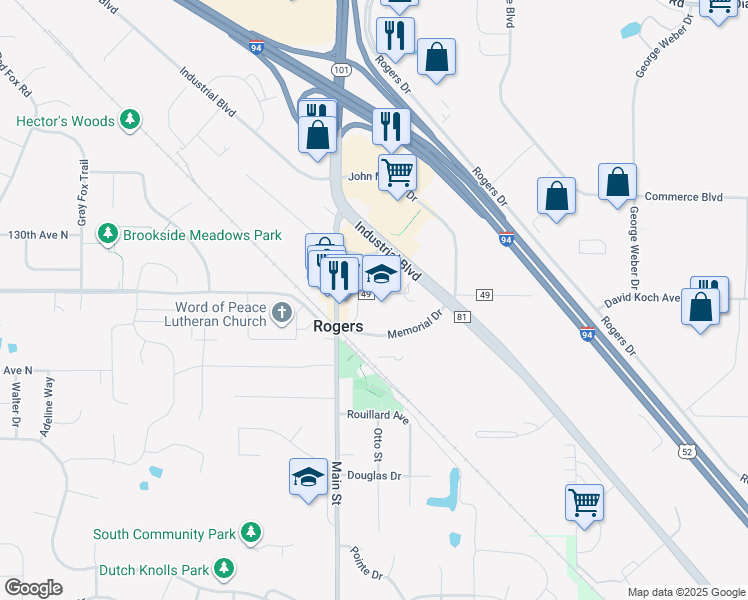 map of restaurants, bars, coffee shops, grocery stores, and more near 21305 Church Avenue in Rogers