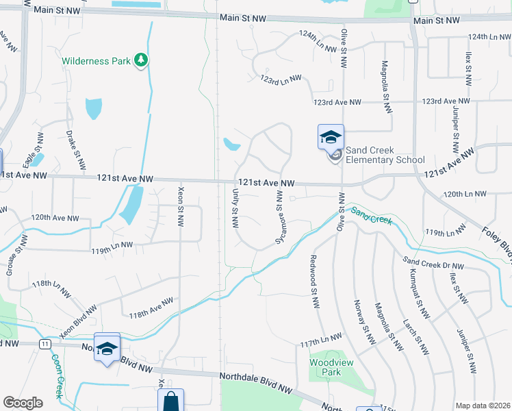 map of restaurants, bars, coffee shops, grocery stores, and more near 1022 120th Lane Northwest in Minneapolis