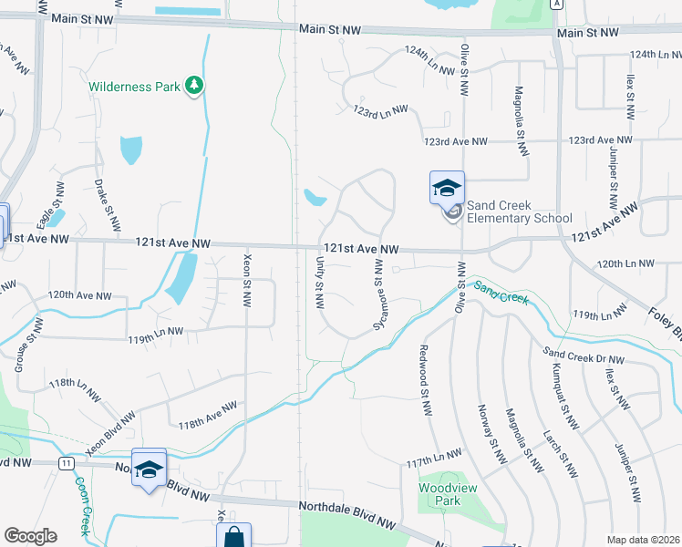 map of restaurants, bars, coffee shops, grocery stores, and more near 1022 120th Lane Northwest in Minneapolis