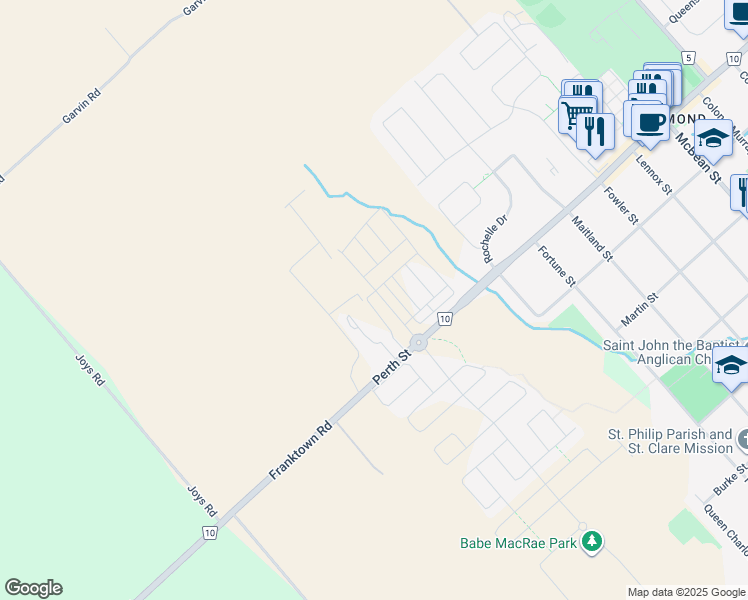 map of restaurants, bars, coffee shops, grocery stores, and more near 6363 Perth Street in Ottawa