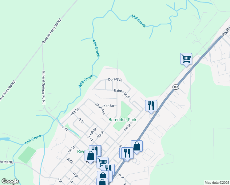 map of restaurants, bars, coffee shops, grocery stores, and more near 2366 Baines Boulevard in Hubbard