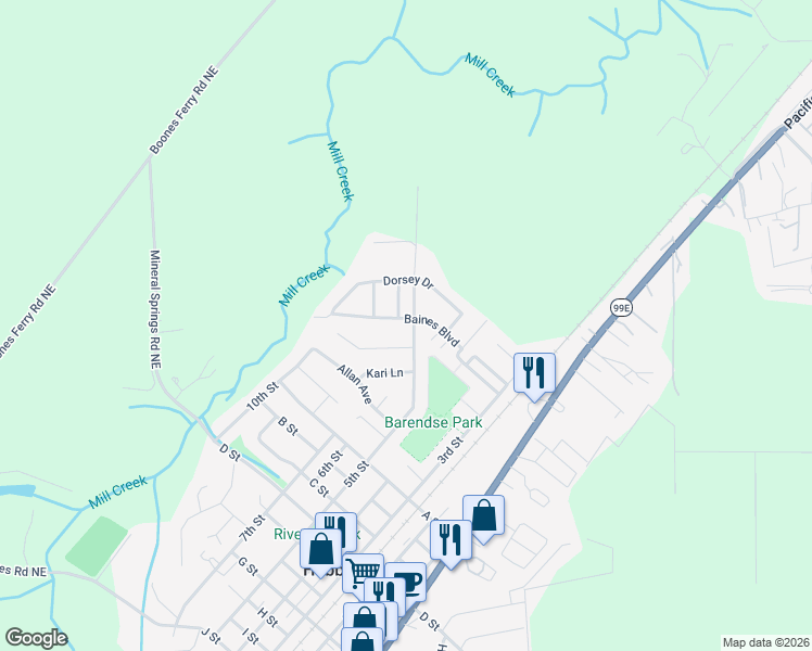 map of restaurants, bars, coffee shops, grocery stores, and more near 2366 Baines Boulevard in Hubbard