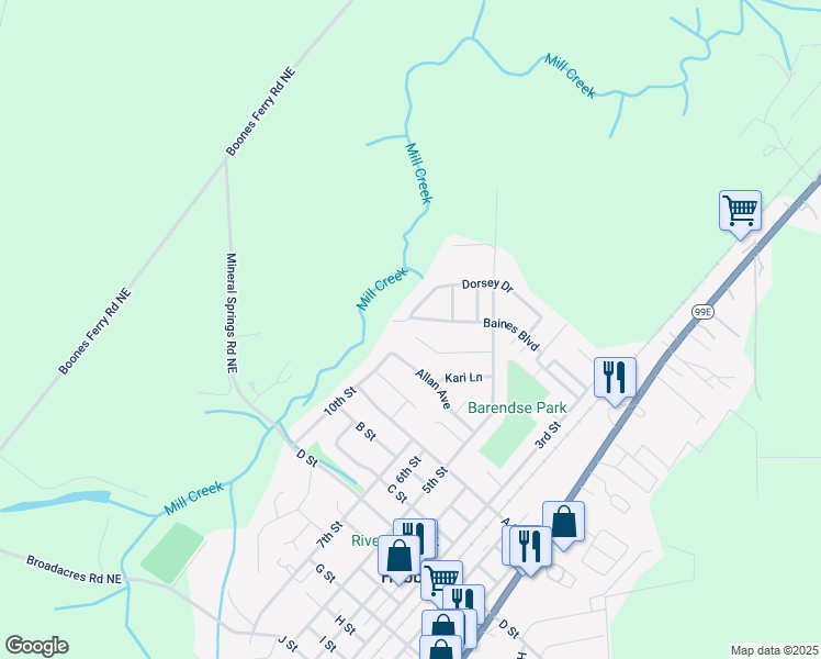 map of restaurants, bars, coffee shops, grocery stores, and more near 2140 Baines Boulevard in Hubbard
