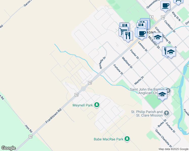 map of restaurants, bars, coffee shops, grocery stores, and more near 6305 Perth Street in Ottawa