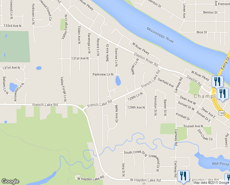 map of restaurants, bars, coffee shops, grocery stores, and more near 12920 Pilgrim Lane North in Champlin