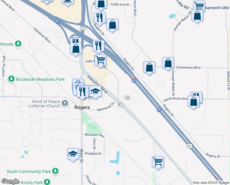 map of restaurants, bars, coffee shops, grocery stores, and more near 21001 John Milless Drive in Rogers