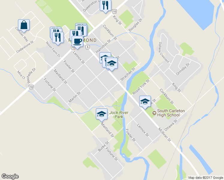 map of restaurants, bars, coffee shops, grocery stores, and more near 94 Strachan Street in Ottawa