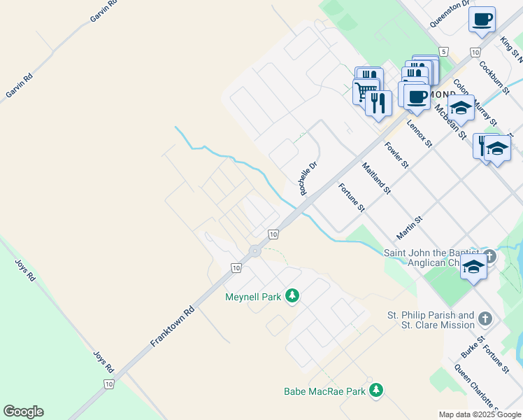 map of restaurants, bars, coffee shops, grocery stores, and more near 6305 Perth Street in Ottawa