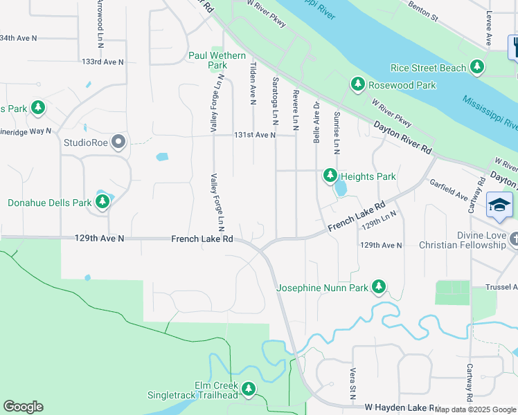 map of restaurants, bars, coffee shops, grocery stores, and more near 10550 French Lake Road in Champlin