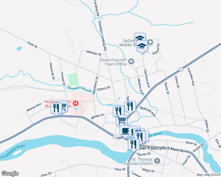 map of restaurants, bars, coffee shops, grocery stores, and more near 84 North Street in Dover-Foxcroft