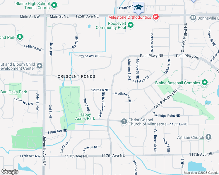 map of restaurants, bars, coffee shops, grocery stores, and more near 12040 Jefferson Street Northeast in Blaine