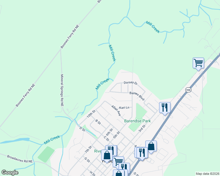 map of restaurants, bars, coffee shops, grocery stores, and more near 2143 Dorsey Drive in Hubbard