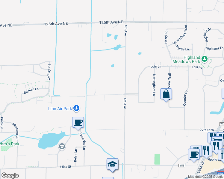 map of restaurants, bars, coffee shops, grocery stores, and more near 379 Carl Street in Lino Lakes