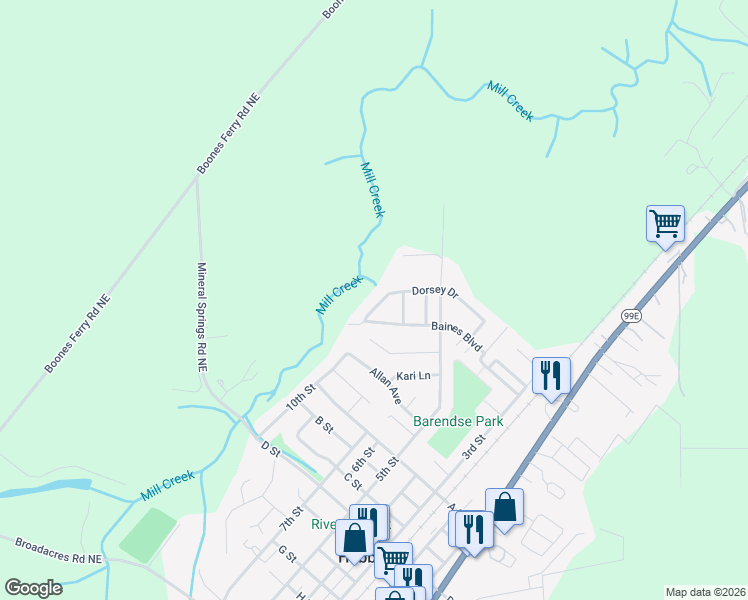 map of restaurants, bars, coffee shops, grocery stores, and more near 2163 Dorsey Drive in Hubbard
