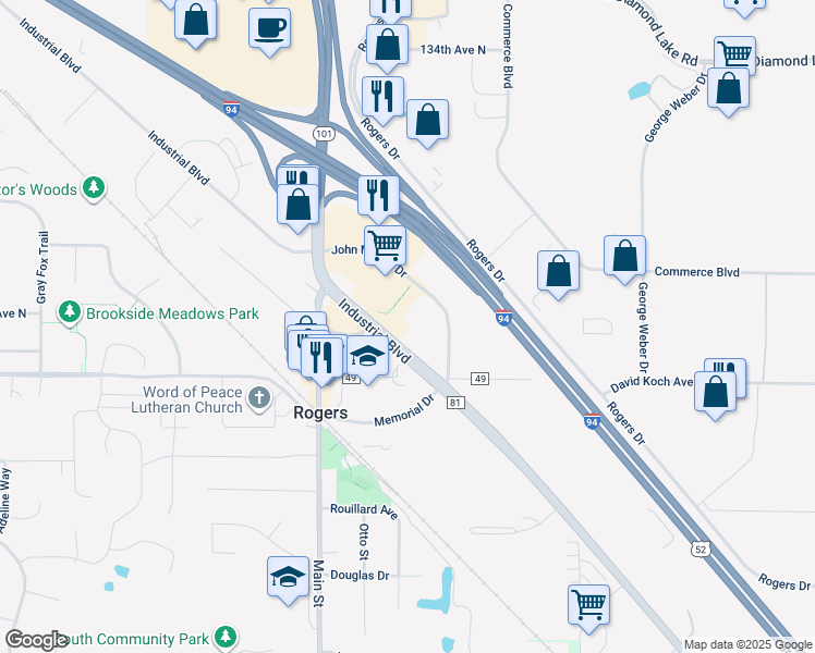 map of restaurants, bars, coffee shops, grocery stores, and more near 21255 John Milless Drive in Rogers