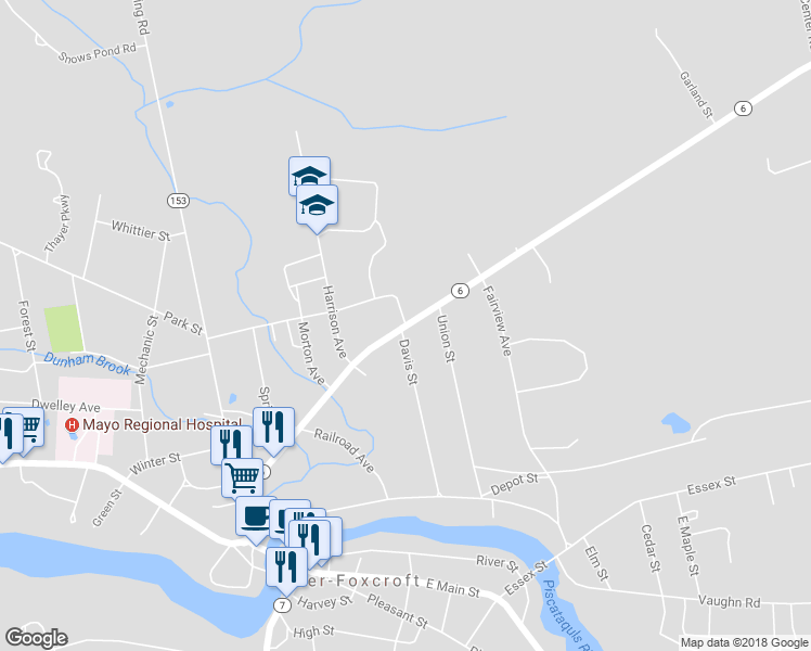 map of restaurants, bars, coffee shops, grocery stores, and more near 97 Autumn Avenue in Dover-Foxcroft