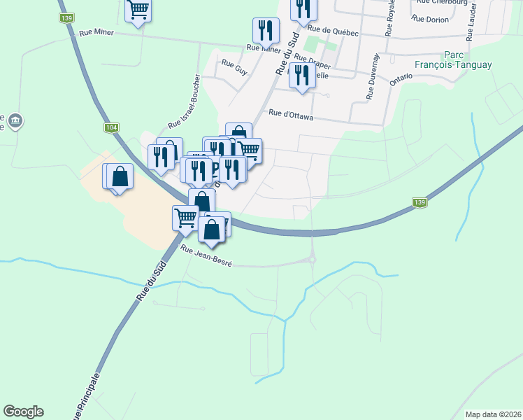 map of restaurants, bars, coffee shops, grocery stores, and more near 777 Boulevard Jean-Jacques-Bertrand in Cowansville