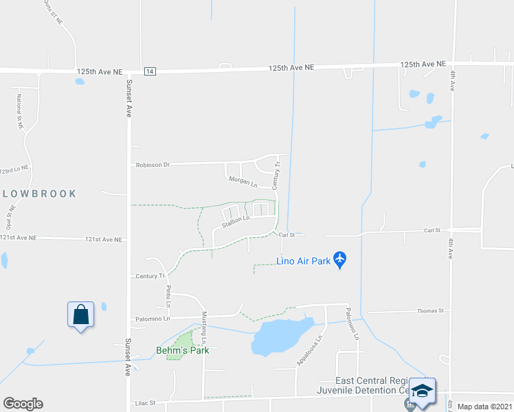 map of restaurants, bars, coffee shops, grocery stores, and more near 189 Stallion Lane in Circle Pines