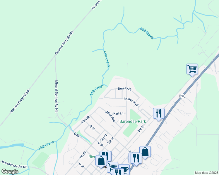 map of restaurants, bars, coffee shops, grocery stores, and more near 2193 Dorsey Drive in Hubbard