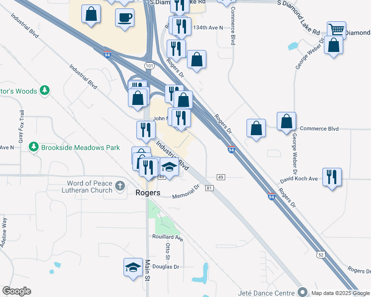 map of restaurants, bars, coffee shops, grocery stores, and more near 21255 John Milless Drive in Rogers