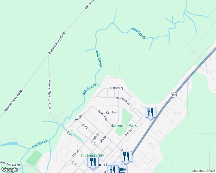 map of restaurants, bars, coffee shops, grocery stores, and more near 2231 Dorsey Dr in Hubbard