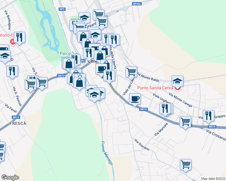 map of restaurants, bars, coffee shops, grocery stores, and more near 90 Via XXV Aprile in Cerea
