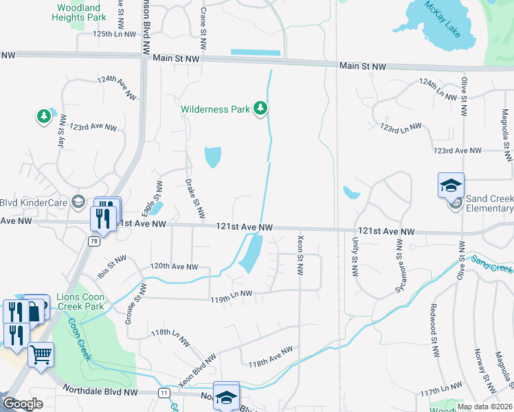 map of restaurants, bars, coffee shops, grocery stores, and more near in Coon Rapids