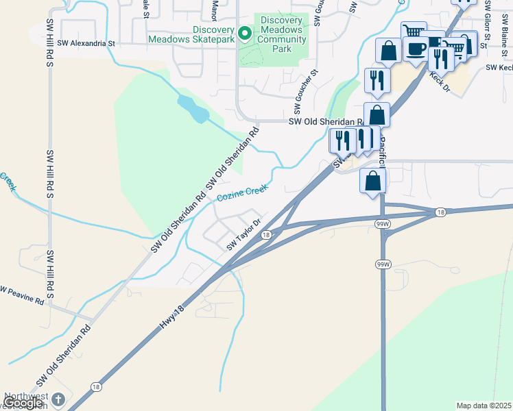 map of restaurants, bars, coffee shops, grocery stores, and more near 1533 SW Ashcreek Ln in McMinnville
