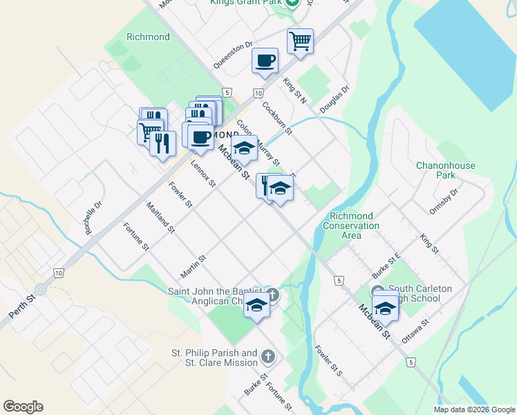 map of restaurants, bars, coffee shops, grocery stores, and more near 83 Martin Street in Ottawa