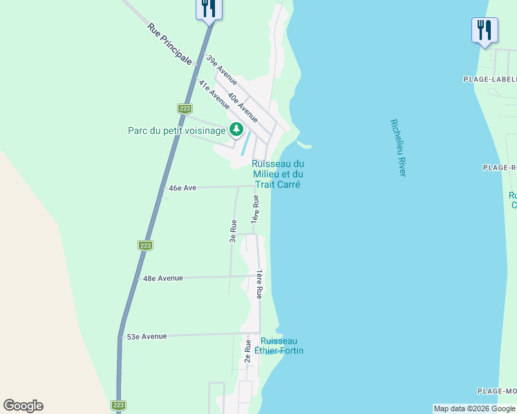 map of restaurants, bars, coffee shops, grocery stores, and more near 1325 1ère Rue in Saint-Blaise-sur-Richelieu