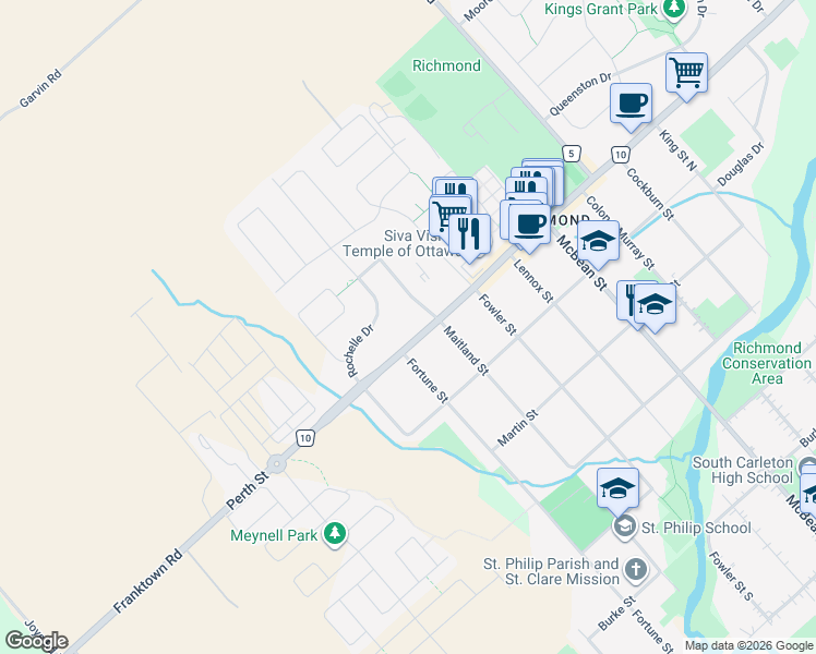 map of restaurants, bars, coffee shops, grocery stores, and more near 9 Tarryn Terrace in Ottawa