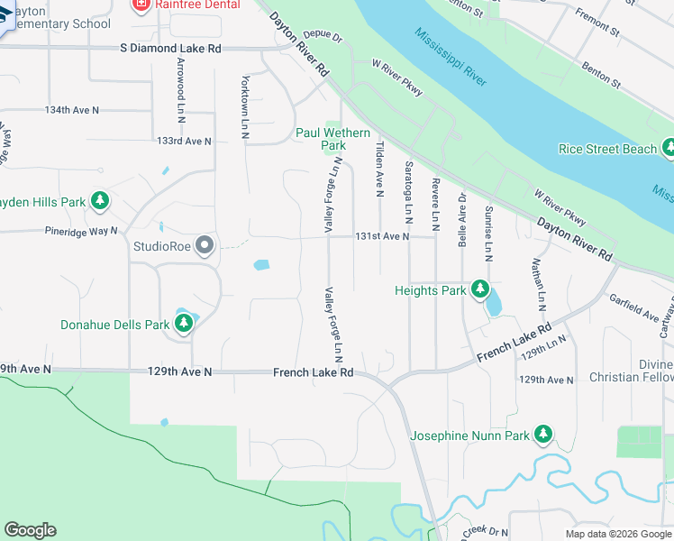map of restaurants, bars, coffee shops, grocery stores, and more near 13065 Union Terrace Lane North in Champlin