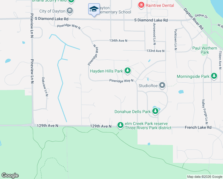 map of restaurants, bars, coffee shops, grocery stores, and more near 13080 Forestview Circle North in Dayton