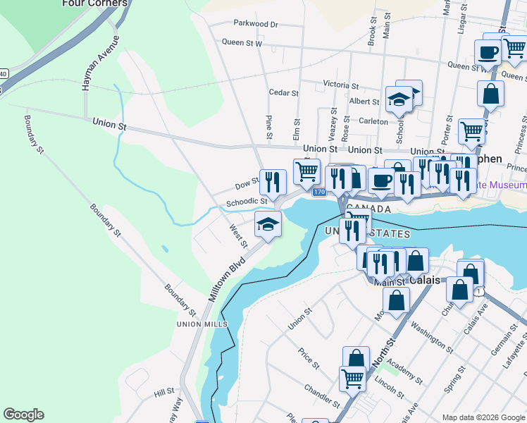 map of restaurants, bars, coffee shops, grocery stores, and more near 7 Hawthorne Street in St. Stephen