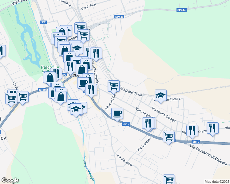 map of restaurants, bars, coffee shops, grocery stores, and more near 20 Via Giacomo Puccini in Cerea