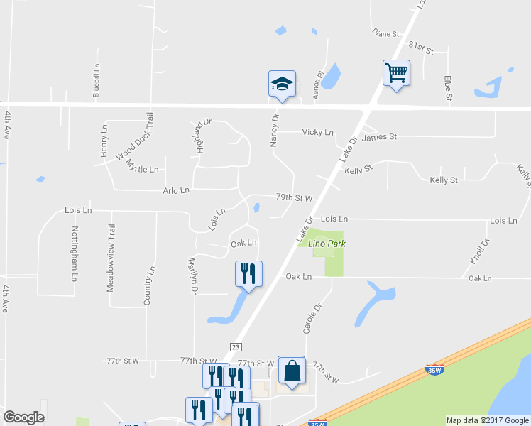 map of restaurants, bars, coffee shops, grocery stores, and more near 7859 Nancy Court in Lino Lakes