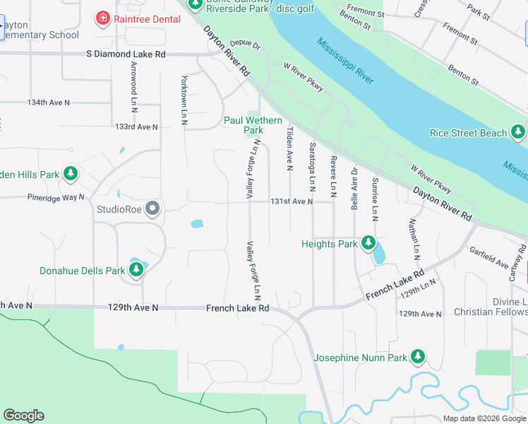 map of restaurants, bars, coffee shops, grocery stores, and more near 13065 Union Terrace Lane North in Champlin