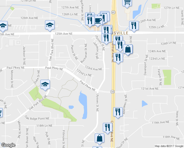 map of restaurants, bars, coffee shops, grocery stores, and more near 1249 122nd Lane Northeast in Blaine