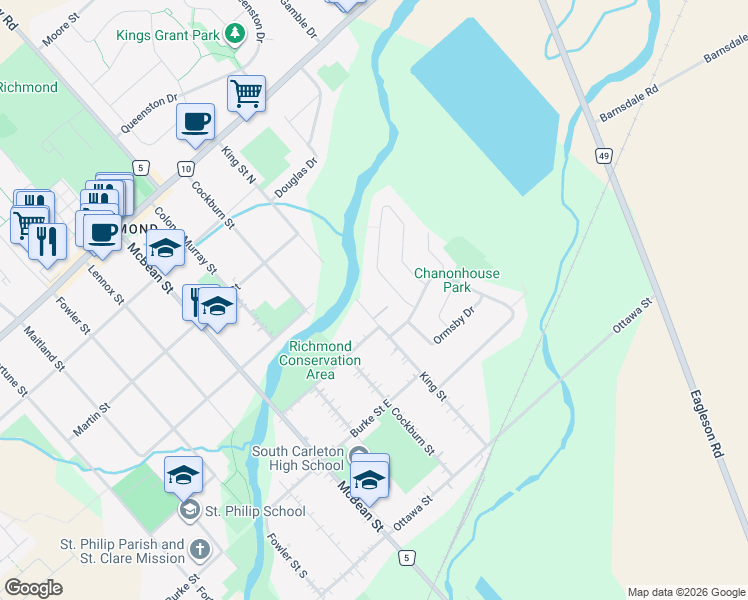 map of restaurants, bars, coffee shops, grocery stores, and more near 68 King Street in Ottawa