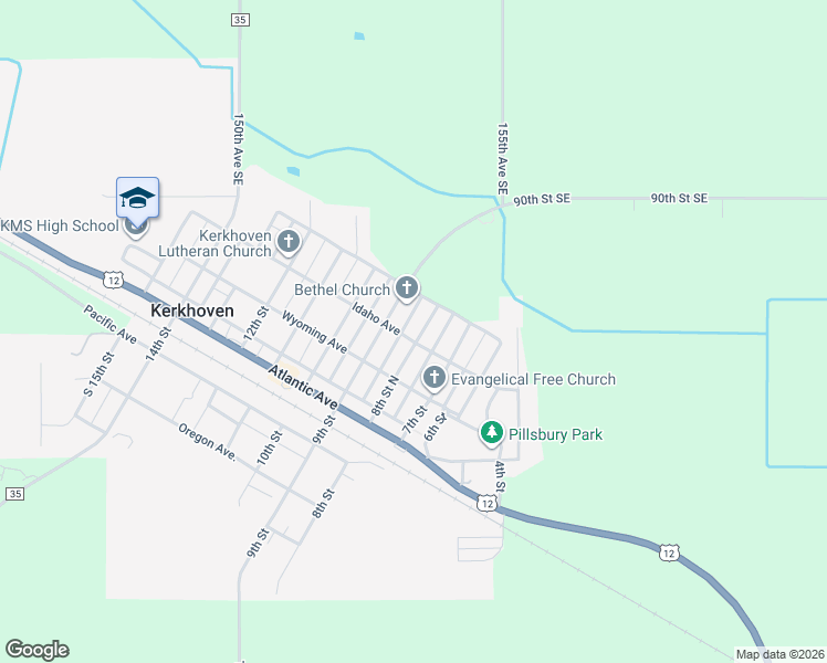 map of restaurants, bars, coffee shops, grocery stores, and more near 401 8th Street in Kerkhoven
