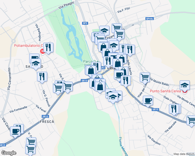 map of restaurants, bars, coffee shops, grocery stores, and more near 20 Piazza Donatori di Sangue in Cerea