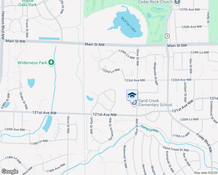 map of restaurants, bars, coffee shops, grocery stores, and more near 977 122nd Lane Northwest in Minneapolis