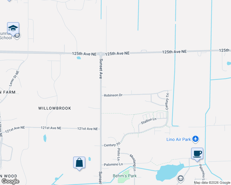 map of restaurants, bars, coffee shops, grocery stores, and more near 42 Robinson Drive in Circle Pines