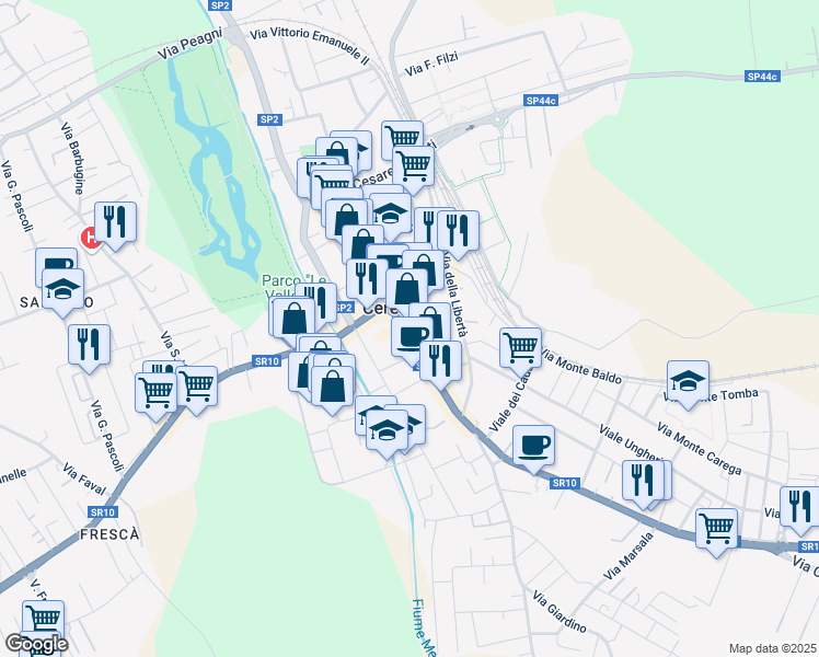 map of restaurants, bars, coffee shops, grocery stores, and more near 5 Via Borghetto in Cerea