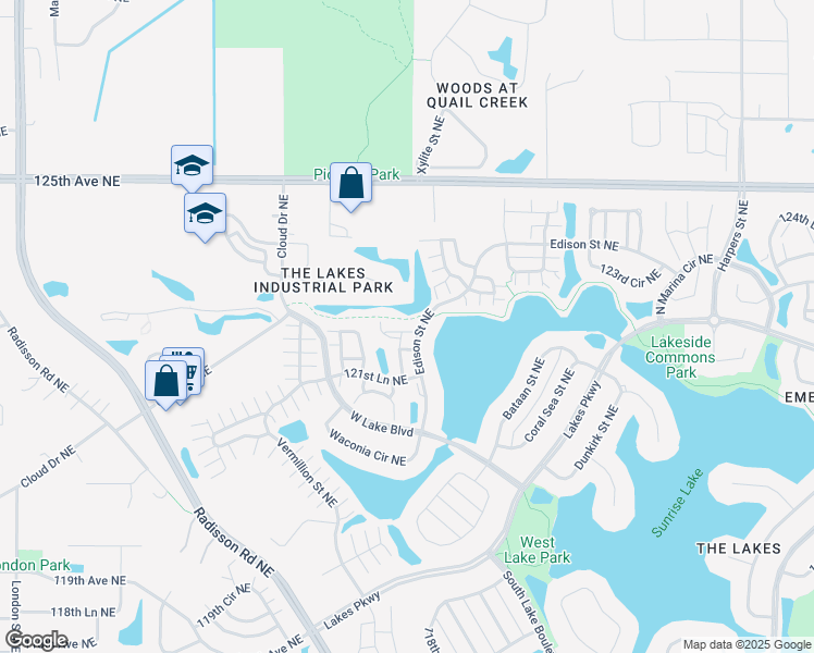 map of restaurants, bars, coffee shops, grocery stores, and more near 12217 Yancy Street Northeast in Blaine