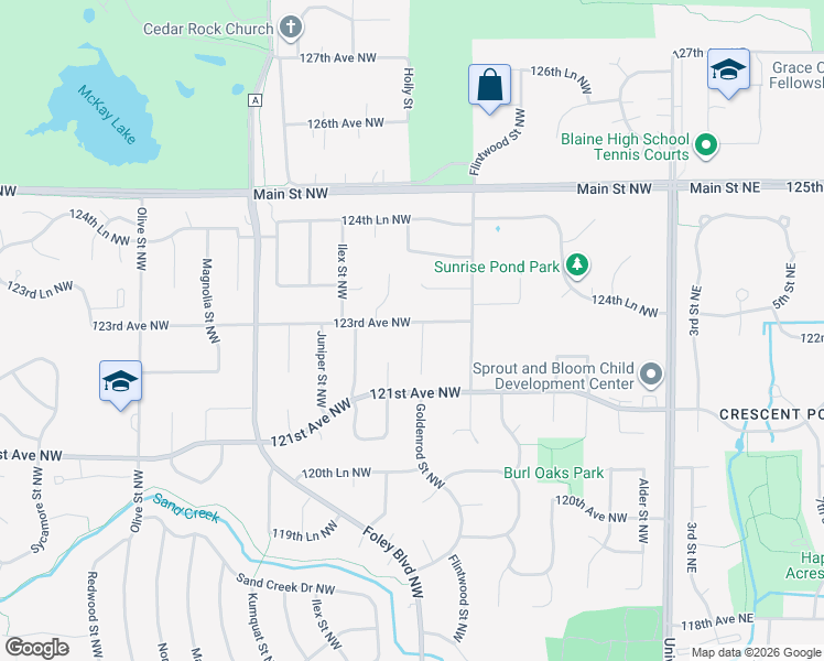 map of restaurants, bars, coffee shops, grocery stores, and more near 365 123rd Avenue Northwest in Minneapolis