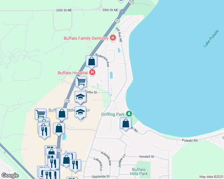 map of restaurants, bars, coffee shops, grocery stores, and more near 1504 Anderson Avenue in Buffalo