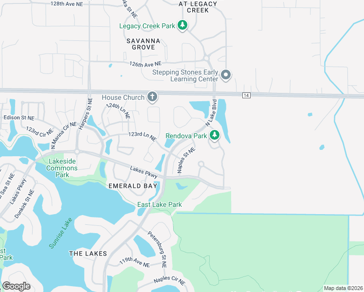 map of restaurants, bars, coffee shops, grocery stores, and more near 12321 North Lake Boulevard in Blaine